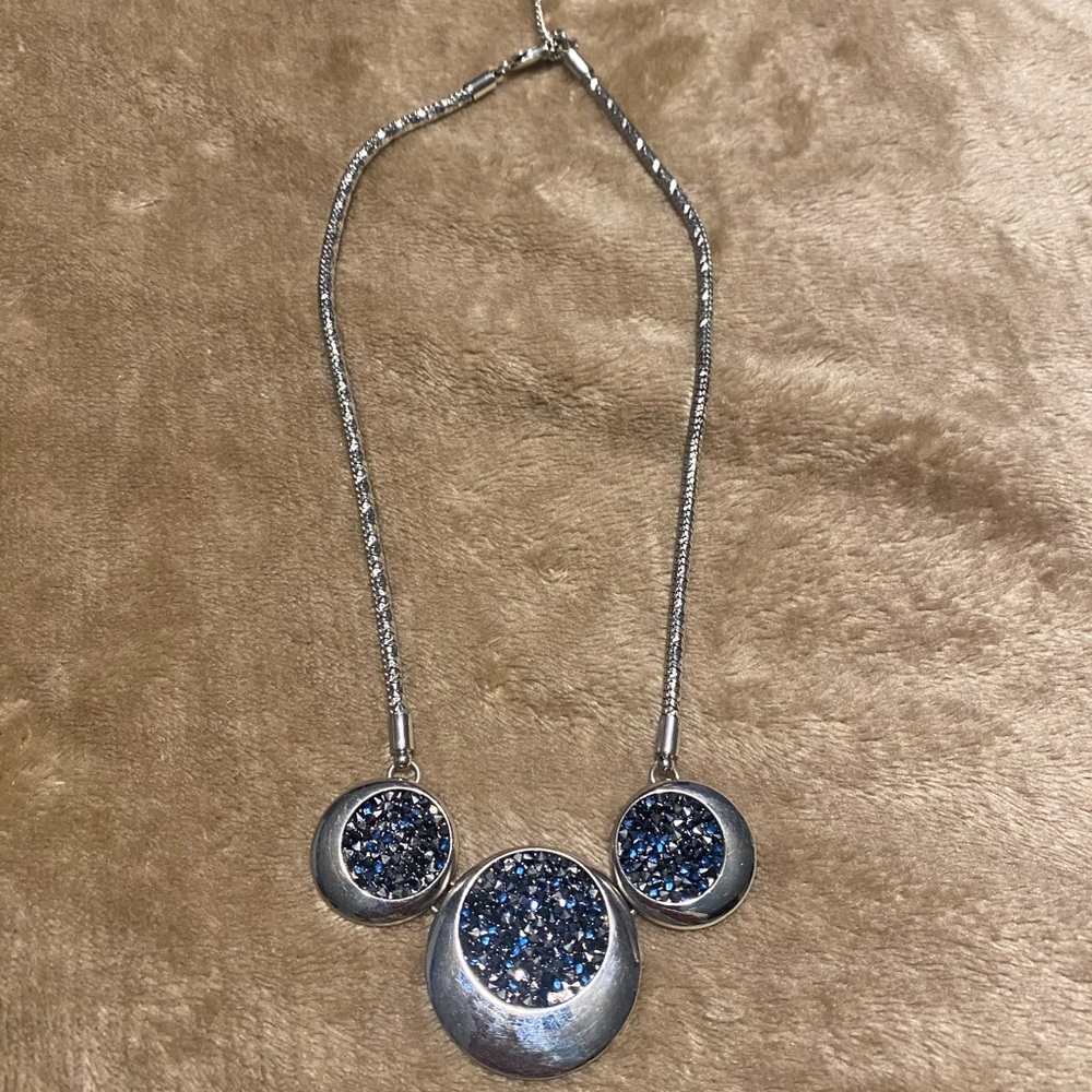 Elegant Silver and Blue Medallion Necklace